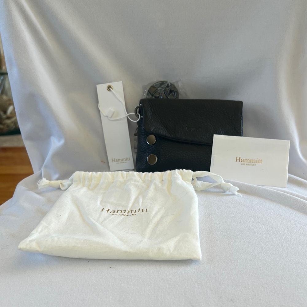 Hammitt Black Pebbled Leather Fold Wallet with Silver Snaps
